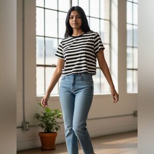 Zara Black and White Striped Crop Top